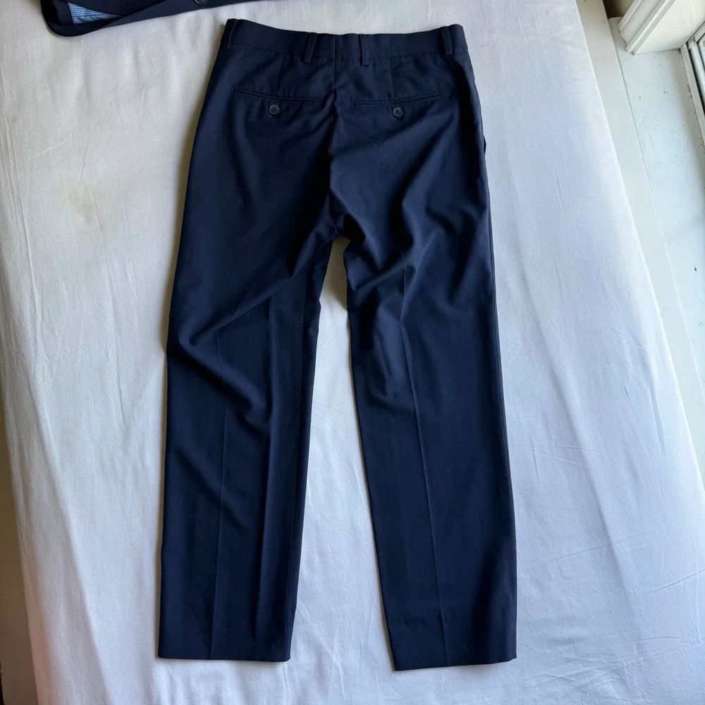 Egara Mens Skinny Fit Stretch Suit Navy Blue 2 Piece Set 36 Short Blazer Pants